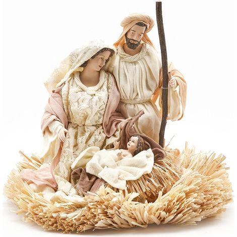 Natività "Lord" culla in paglia statue per presepe con vestiti in tessuto da 32 cm Avorio