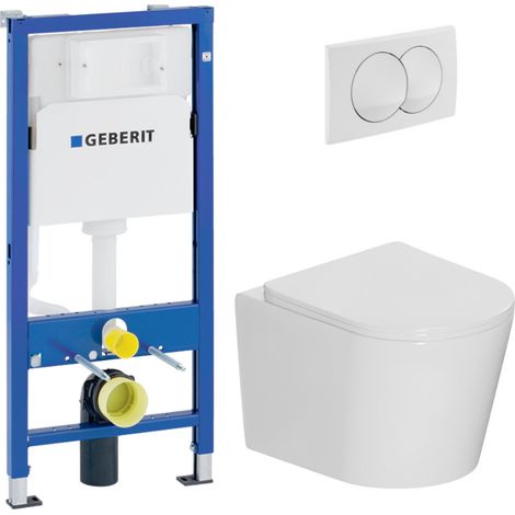Duofix UP100 WC-Pack Vorwandelement + Wand-WC ohne Spülrand mit SoftClose-Sitz Ceramia + weiße Betätigungsplatte (GEBCE14WT02MAN