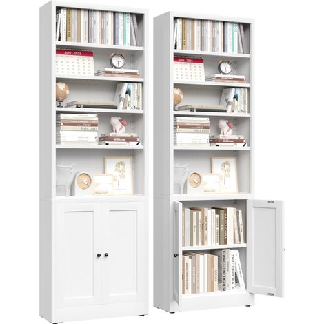Bibliothèque en métal blanche avec porte, 5 niveaux réglables, style industriel, rangement fermé et ouvert pour salon, bureau ou bibliothèque – CHICFURN (1/5)