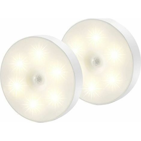 Veilleuse Led, Magnétique lampe detecteur de mouvement interieur avec tampons adhésifs gratuits, Coller n'importe où, Capteur sans fil USB rechargeable Blanc chaud Paquet de 2 (1/5)
