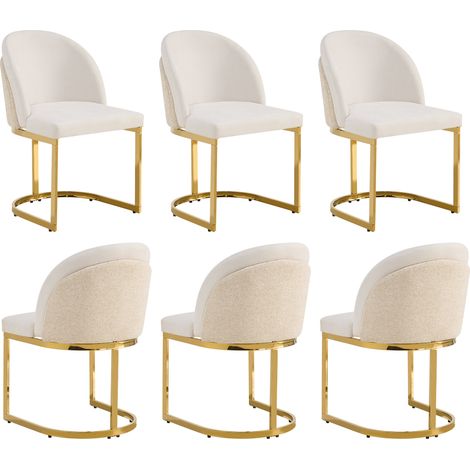 Set de 6 sillas de comedor de chenilla beige con patas de metal dorado MODENUIT (1/5)
