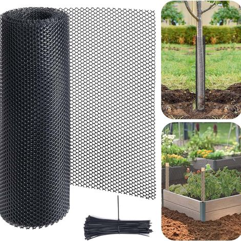 Filet de protection polyvalent noir pour jardin balcon et animaux 0.4x3m, inclut 50 attaches pour clôture et enclos