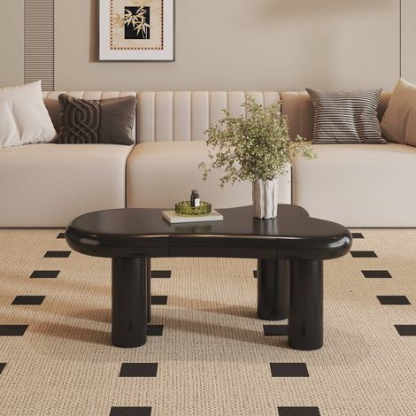 Table basse noire  en forme de nuage avec led multicolore et tiroir de rangement, style moderne (1/4)