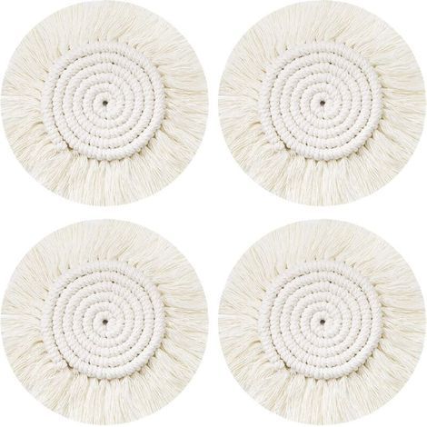 Handmade Woven Coasters, 4Pcs Round Braided Coasters Macrame Coaster, Boho Coffee Mat Drink Beer Mug Table Non-Slip Heat Resistant Table Decoration