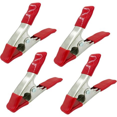 Lot de 4 Serre-Joints pour Travail du Bois - Rouge - Serre-Joints à Ressort en Métal avec Rembourrage et Poignées Ergonomiques - 4 Pouces - Pour Bois, Décors et Petits Projets (1/5)