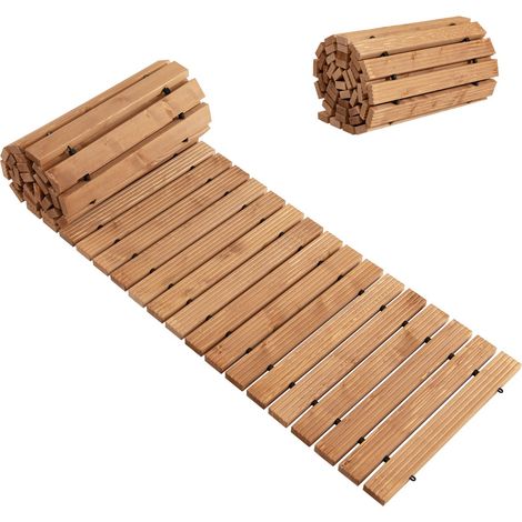 Chemin en bois 245 x 43 cm pour extérieur, chemin déroulable antidérapant en sapin, fils d'acier anti-rouille, adapté jardin, arrière-cour et plage (1/5)