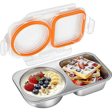Acier inoxydable collation récipients 400ml 2 compartiments Snackle boîte couvercles hermétique anti fuite boîte bento (1/5)