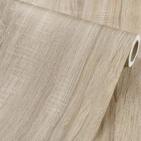 XVX Autocollant de meubles en papier de bois clair en rouleau de vinyle adhésif en bois rustique pour armoires étagères Sticker mural de bureau, 40CM5M (1/5)