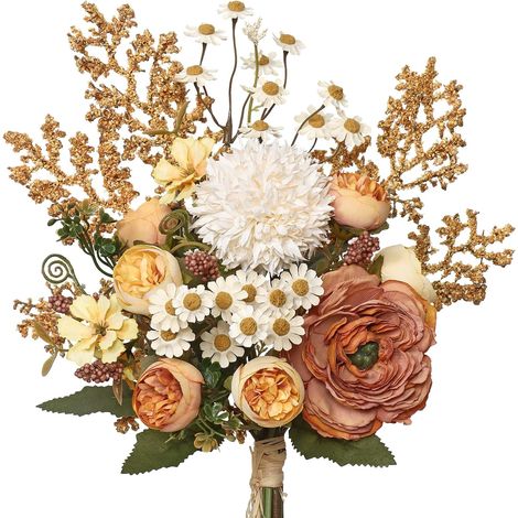 Fleurs artificielles comme de Vraies Fleurs artificielles - Bouquet de Roses artificielles pour la décoration de la Maison, intérieur, Salle à Manger, Cuisine, Mariage，Orange (1/5)