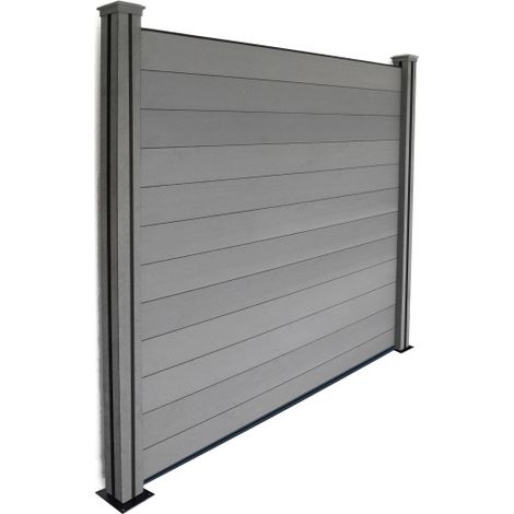 Décoweb – Panneau occultant brise-vue en composite – Gris – Largeur 209 cm – Résistant aux UV et moisissures – Montage facile avec équerres fournies