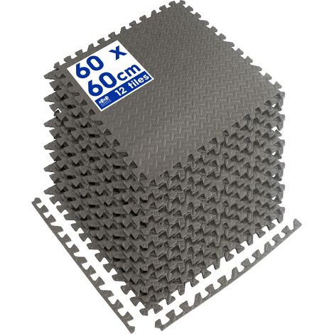 Dalles de sol de gym emboîtables en mousse EVA 60 x 60 cm, lot de 12 avec bordures (1/5)
