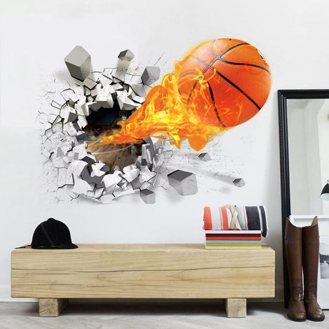 Basket-ball 3d Se Précipitent Sur Stickers Muraux Stickers Décoration Chambre D'enfants (1/5)