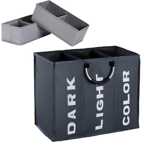 Wäschesortierer 3 Fächer 90L & 2er Set Aufbewahrungsboxen Stoff, faltbar (1/5)