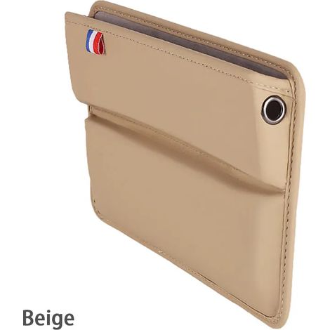 (BEIGE 1 PC) Sacoche de rangement en similicuir beige pour siège auto, compartiment latéral, avec ouverture pour câble de charge. (1/5)