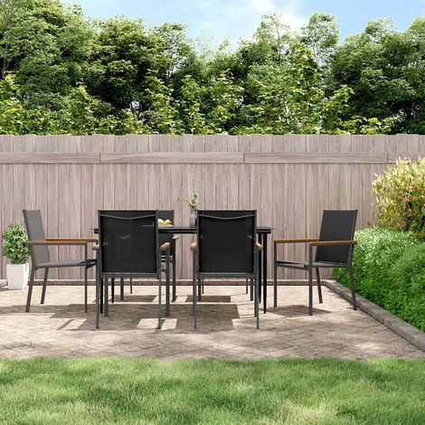 Ensemble à manger de jardin 7 pcs-Salon de jardin noir textilène et acier 492579 (1/5)