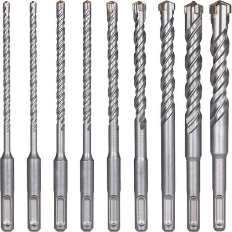 Forets à Béton, 9PCS (5 mm 16x160 mm) Foret Carrelage, à Percussion Électrique SDS-Plus pour Perforateur, Forets Transversaux, Brique, Pierre, Naturelle, Métal