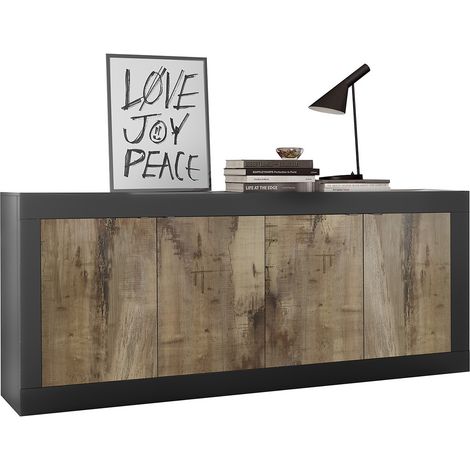 Buffet/bahut moderne 207 cm noir mat/chêne péro Agathe (1/4)