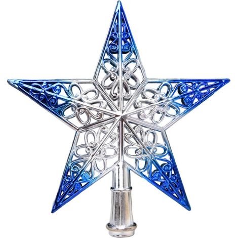 Décoration de Noël 20 cm, grande étoile 3D creuse en plastique galvanisé, ornement de sommet de sapin, étoile scintillante dorée (B) (1/3)