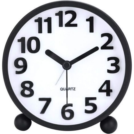 Réveil Matin Analogique Silencieux, Métal Noir Gros Chiffres 3D, Fonction Snooze, avec la Lumière de Nuit, Horloge de Table sans Tic-tac Réveil de Chevet 10.5cm (1/5)