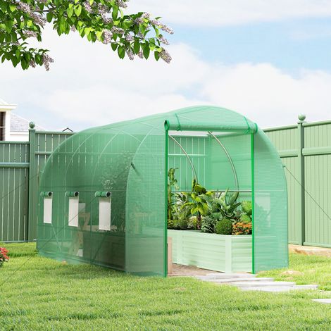 Serre tunnel de jardin 8 m². serre de jardin tunnel avec porte et 6 fenêtres. bâche PE 140 g/m² 400 x 200 x 200 cm vert