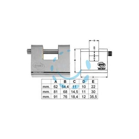 LUCCHETTO CORAZZATO A UNA BOCCA ACCIAIO PL211 KA - mm.60 (PL2116000)