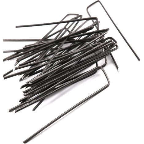 Clous de sol de jardinage, clous de sol en forme de U en fil noir épais, clous de sol pour gazon extérieur, clous de sol pour plantes, clous de sol pour jardinage, colonnes de fixation en acier 100 pi (1/5)