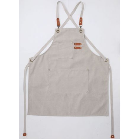 (Beige)Tablier Cuisine Homme Tabliers en Toile avec 3 Poches Imperméable et Réglable Apron pour Barbecue, Restaurant,Jardin, Charpentier,78 x 68cm (1/4)