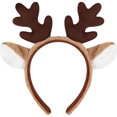 Serre-tête avec Oreilles, Serre Tete Renne Corne, Mignonnes et Moelleuses Bandeaux de Noël pour Femme Christmas Halloween Cosplay Déguisement (1/5)