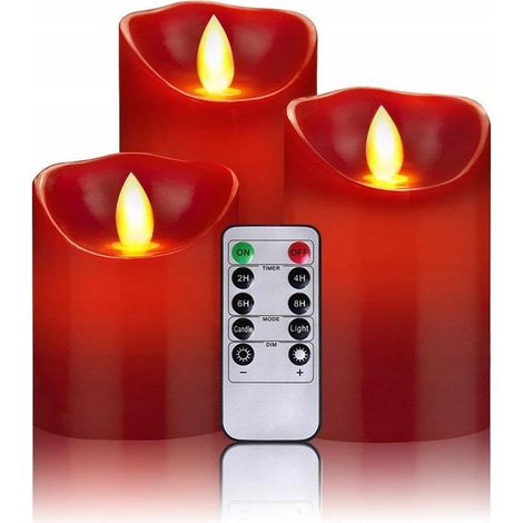 Bougie LED à la paraffine Oshine, à piles, lot de 3, rouge (1/5)