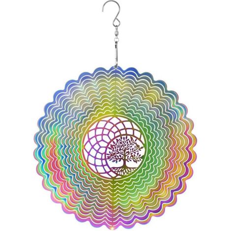 Moulin à Vent Arbre de Vie,Le Moulin à Vent en Acier Inoxydable 3D Sculpte 9,8 " Décorations de Dardin en Plein,Gradient Effect Spinners (1/5)