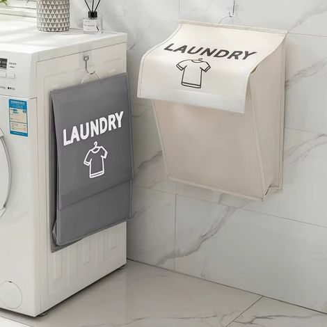 Lot de 2 paniers à linge mural, chambre salon rangement pour vêtements, grande capacité, pour salle de bain et pliable (1/5)