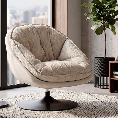 Sillón giratorio Corey de tejido de chenilla en color crema y negro (1/5)