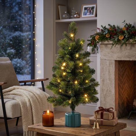 Pino artificiale con aghi in PE con led caldi per decorazioni natalizie h 60 cm (1/4)