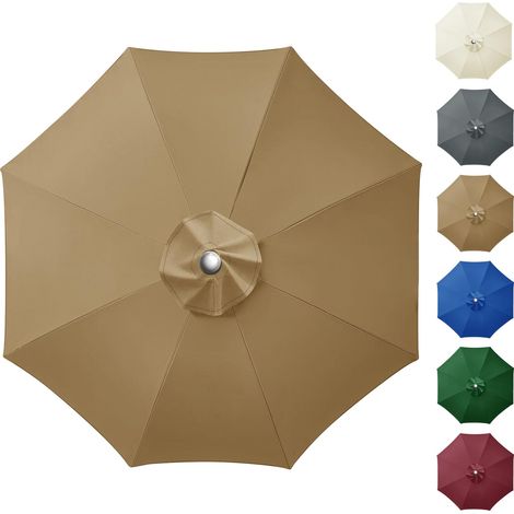 Housse de rechange pour parasol de terrasse, 2 m, 6 baleines, housse en tissu, auvent de rechange, pour cour, jardin, plage, piscine, kaki, 2.7m-8 (1/5)