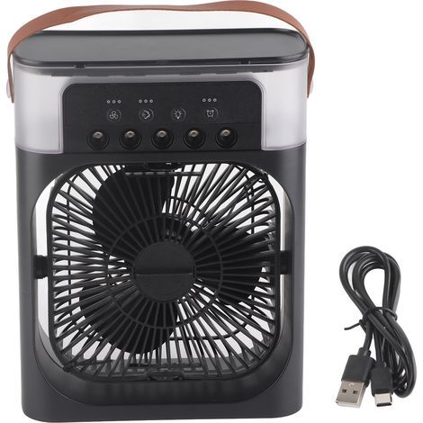 Portable evaporative fan with 600ml tank, 3 speeds, 7-color LED light, black (1/5)