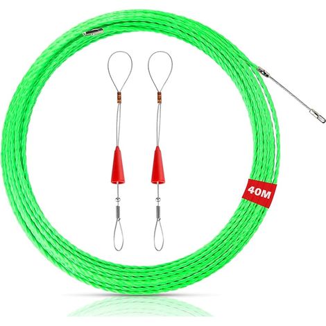 40M Aiguille Electricien, Tire Fils Electrique Aiguille Tire Fil avec 2 Ressorts de Guidage, Tire Cable Electrique Diamètre 4 mm pour Pose Conduit de Sol