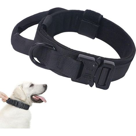 Collier Chien Tactique Réglable avec Poignée de Commande, Laisse de Chien Bungee Tactique avec Boucle en Métal pour Chiens de Taille Moyenne Chasse, Noir, M (1/5)