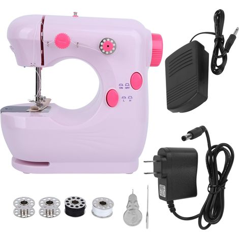 Mini machine à coudre électrique multifonction 2 vitesses, 2 fils, 100‑240V, rose, fiche US pour usage domestique (1/5)