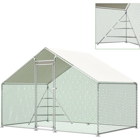 Recinto para pollos de acero galvanizado 3 x 2 x 2 m con techo de PE y escalera (1/5)
