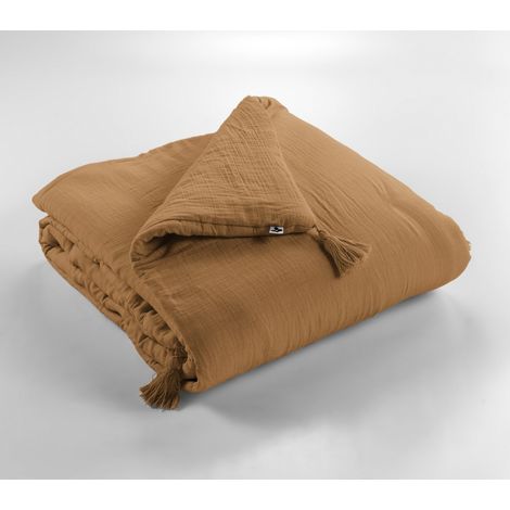 Edredon gaze de coton Camel 150x150cm (1/2)