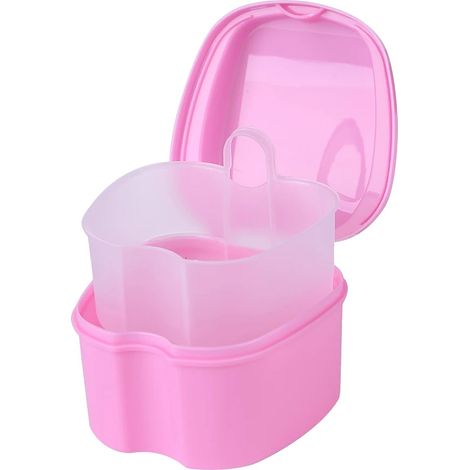 Caja organizadora apilable para prótesis dentales, fácil de limpiar, color rosa. (1/2)