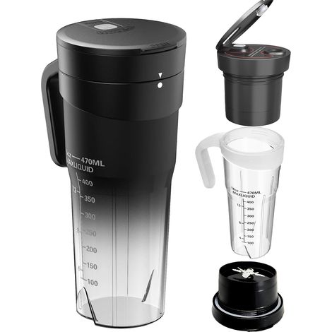 Liquidificador e espremedor de frutas elétrico portátil, recarregável via USB, adequado para frutas e gelo (preto e branco). (1/5)