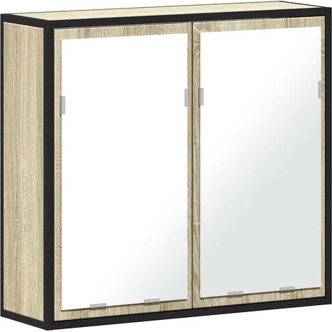 Armoire de salle de bain avec miroir fixation murale 65 x 20 x 60 cm style industriel en bois chêne sonoma (1/5)