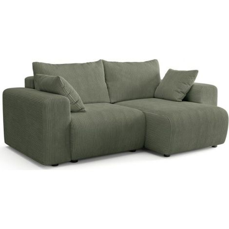 Canapé fixe - 3 places - SFERA - Velours côtelé Vert - 240 x 100 x 80 cm (1/5)