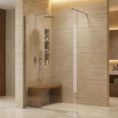Parete doccia walk-in 140 cm vetro trasparente da 6mm reversibile con profili finitura cromo