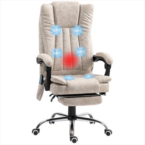 Fauteuil de direction massant chauffant avec repose-pied, inclinaison 135°, pivotant, hauteur réglable, crème (1/5)
