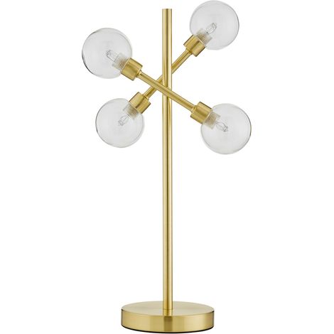 Litecraft Supa Table Lamp 4 Arm Industrial Base With Clear Glass Shades - Brass (1/5)