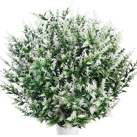 Lot de 6 fleurs de lavande artificielles blanches, bouquets de lavande artificielles en plastique résistant aux UV, plantes et arbustes artificiels pour la décoration de jardin et de mariage. (1/5)