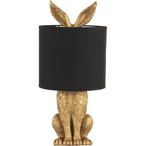 Lampe de Table Lapin en Polyrésine Doré et Noir Luminaire de Bureau E27 20 x 45 cm - PANGIVO (1/3)