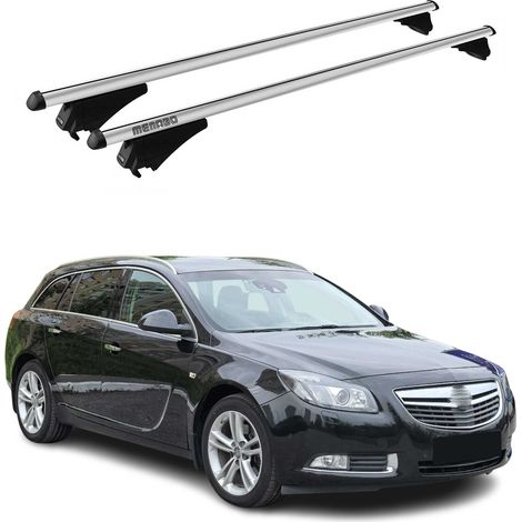 Menabo Dachträger Grundtäger kompatibel mit Opel Insignia A Sports Tourer 2009-2017 Aluminium 75kg Silber 2tlg Geschlossene Reling kompatibel mit Fahrradträger, Dachboxen, Skiträger Abschließbar (1/5)